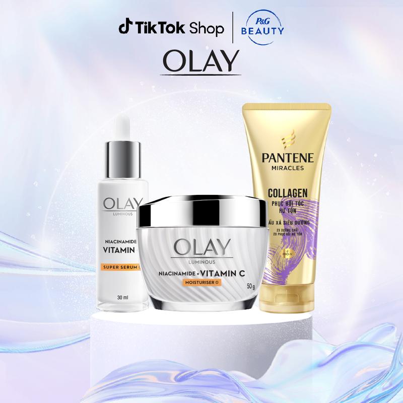 [KOC] Combo 3: Kem Dưỡng Và Super Serum OLAY Luminous Niacinamide & Vitamin C Giúp Mờ Vết Thâm, Đốm Nâu, Dưỡng Sáng Da (50G+30ML) Và Dầu Xả Pantene Miracles Phục Hồi Hư Tổn / Ngăn Rụng Tóc 150ML