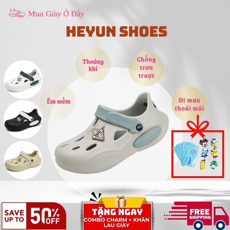 [Tặng charm + Khăn lau giày]  Giày nhựa Sneaker HEYUN 2025 nam nữ,giày sandal nữ ,đế bằng mẫu trơn form dáng 2025 - Đi chơi, đi học, đi du lịch -Shoes giày sandal