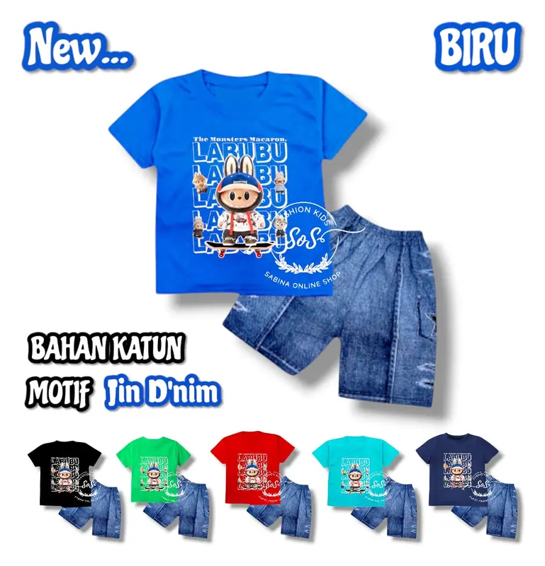 Setelan Baju Kaos motif gambar boneka LABU / bubu the monster viral Terbaru Untuk Usia 1-10 Tahun - Katun, Parsel Katun Parsel Sarung Bayi Cowok Laki-Laki 4