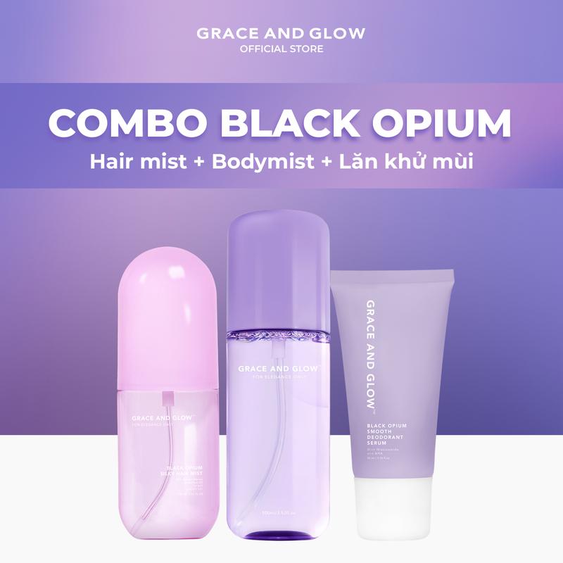 [Chỉ Có Trong Live] Combo Grace And Glow Black Opium Lăn Khử Mùi, Xịt Dưỡng Tóc, Xịt Body Mist 50ml + 100ml + 100ml