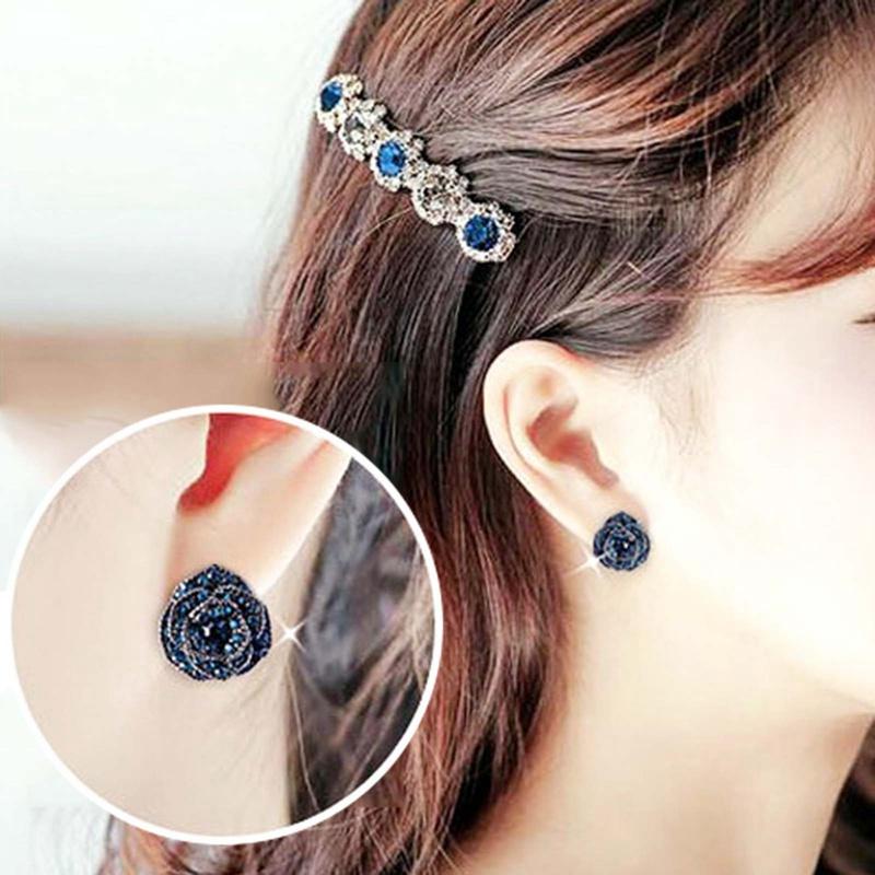 Product Introduction of (BREEZES) Bông tai hoa hồng cổ điển Xanh Biển sang trọng dành cho phụ nữ, bông tai đinh tán hoa trà, đồ trang sức sang trọng 22