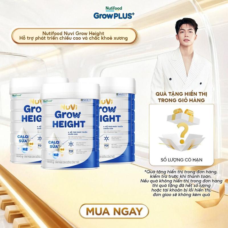 Combo 3 Sữa Bột Nuvi Grow Height + phát triển chiều cao Lon 800g