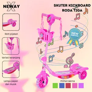 NewayX Skuter Mainan Anak Kick Scooter Roda 3 LED Roda Tiga Lampu Musik Rem Toys