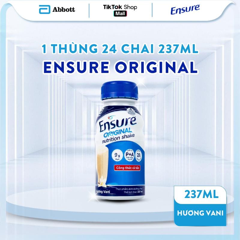 1 THÙNG 24 CHAI SỮA ENSURE ORIGINAL DẠNG LỎNG HƯƠNG VANI 237ML