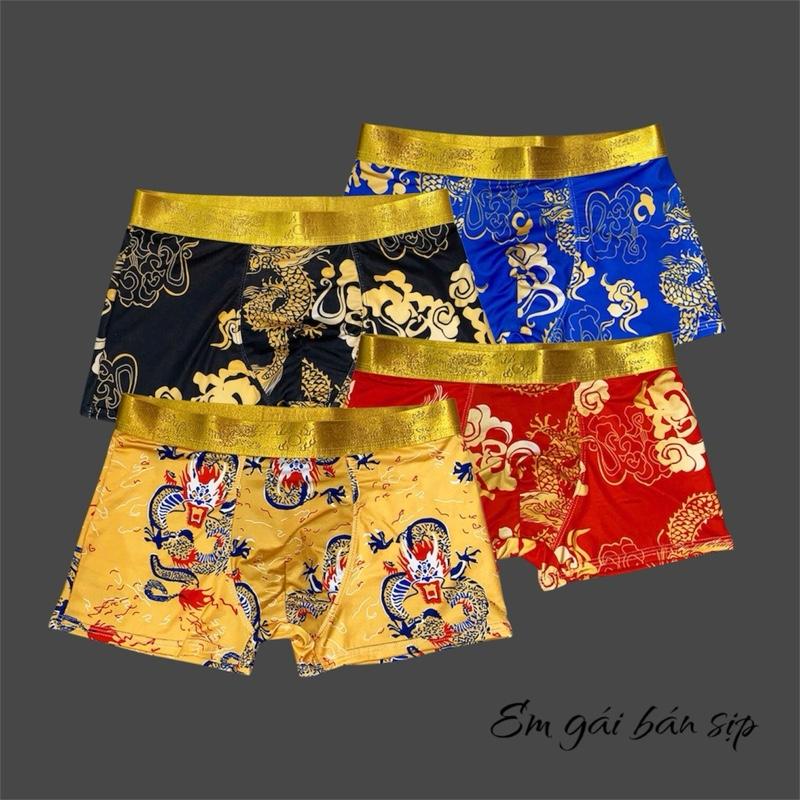 Combo 3,4,5 quần sịp nam BOXER HỌA TIẾT RỒNG,LONG XÌ HOÀNG THƯỢNG, quần sịp nam chất thun lạnh,co dãn tốt, mềm mát,kháng khuẩn, HPBS2, quần boxer nam- em gái bán sịp