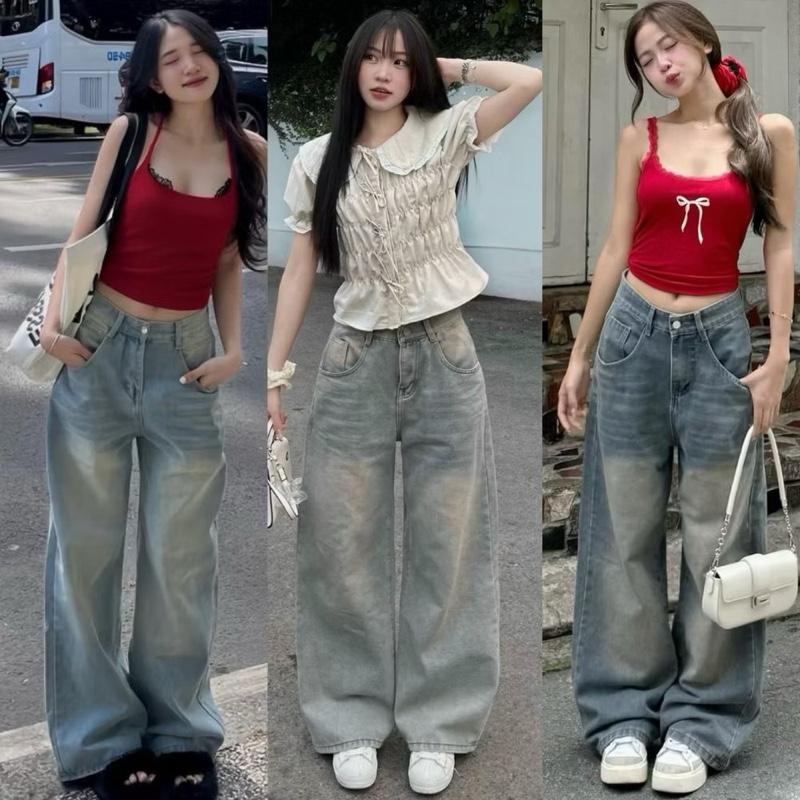 Quần Jeans Nữ Ống Xuông WASH Màu Cạp Cao Hack Dáng Dễ Mặc Nhiều Màu Có Nấm Lùn Và Thường