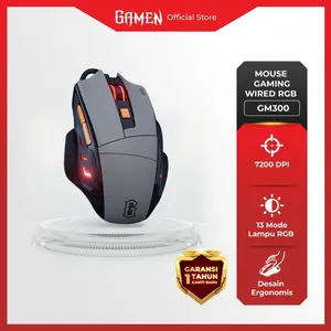 GAMEN Mouse Gaming  Kabel Wired GM300 7200 DPI  Computer Black Mouse USB RGB 1 THN