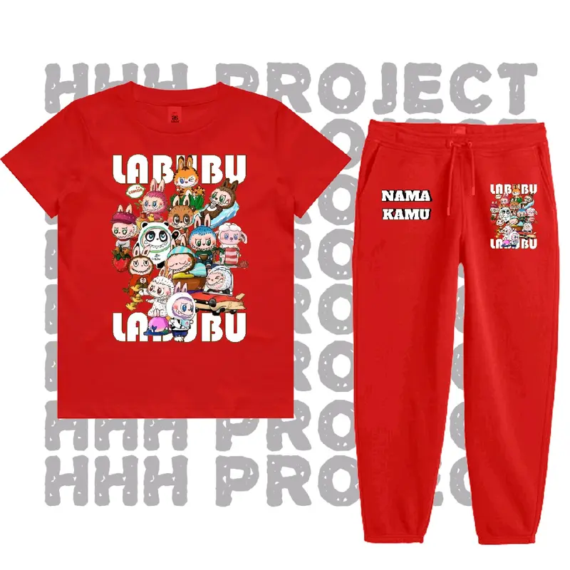 Baju Kaos Setelan Anak LABUBU ALL CHARACTER Best seller high quality Bisa COD FREE NAMA- Fashion kaos  labuh 2