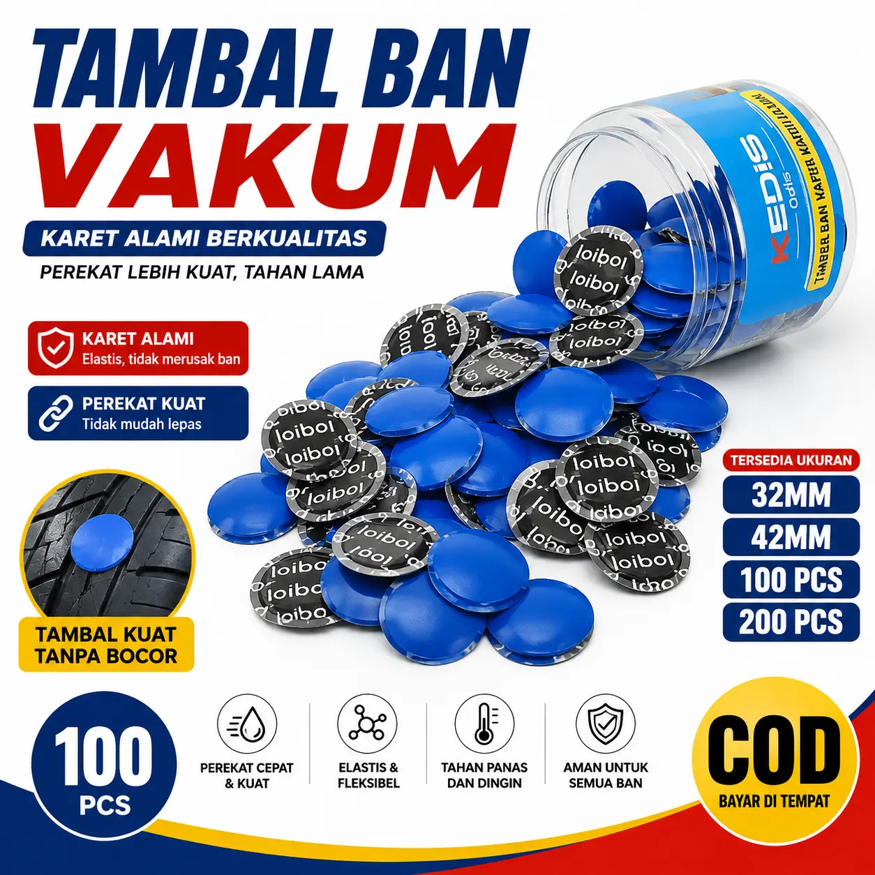 200PCS Karet Tambal Ban Dalam Luar - tiptop tambal ban Tiny Round 32mm 42mm Solusi Terbaik untuk Perbaikan Ban Bocor dengan Karet Multi Fungsi bearing treker