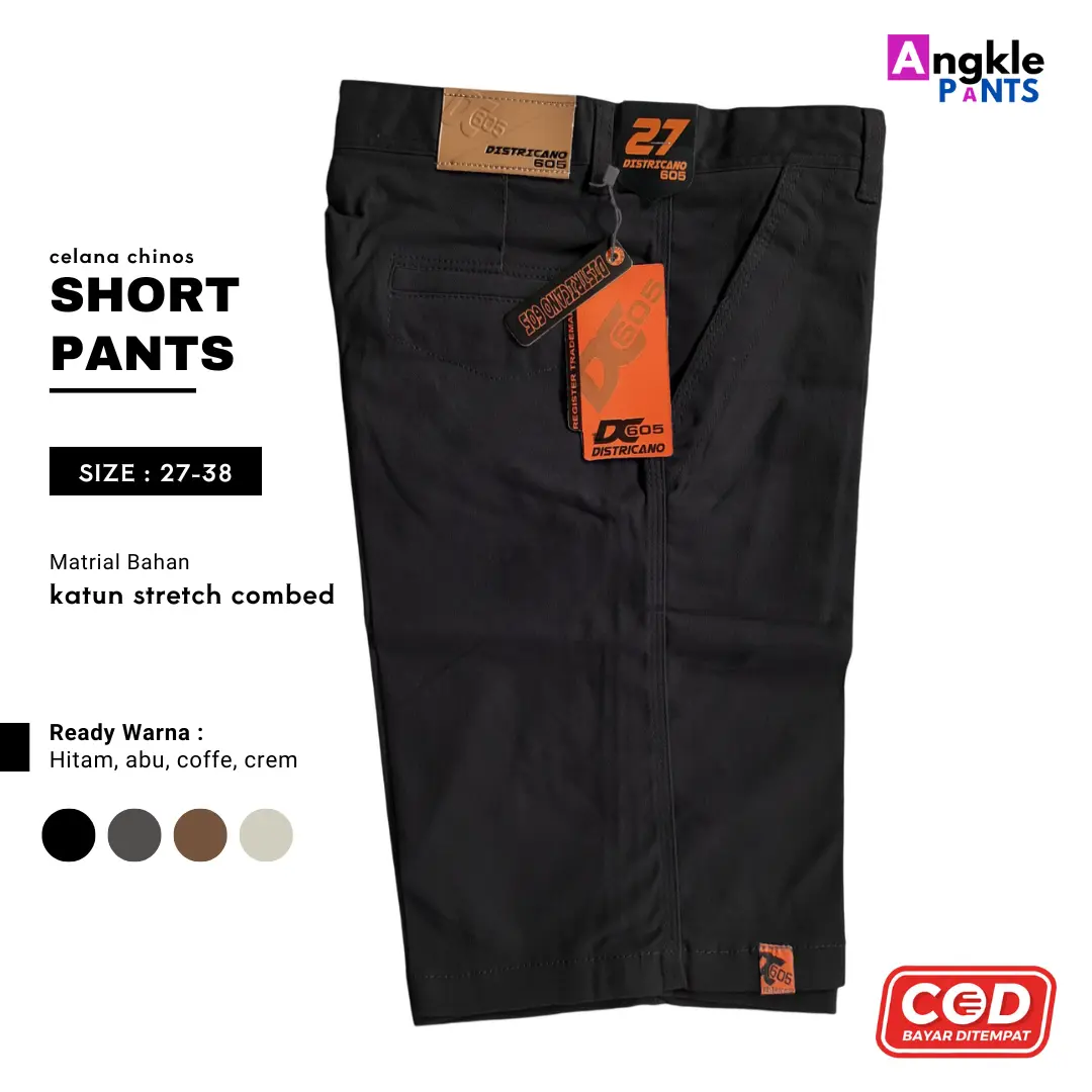 CELANA PENDEK CHINOS PRIA SANTAI DISTRO JUMBO COWOK DEWASA BAHAN KATUN STRETCH SHORTS SURFING WARNA HITAM