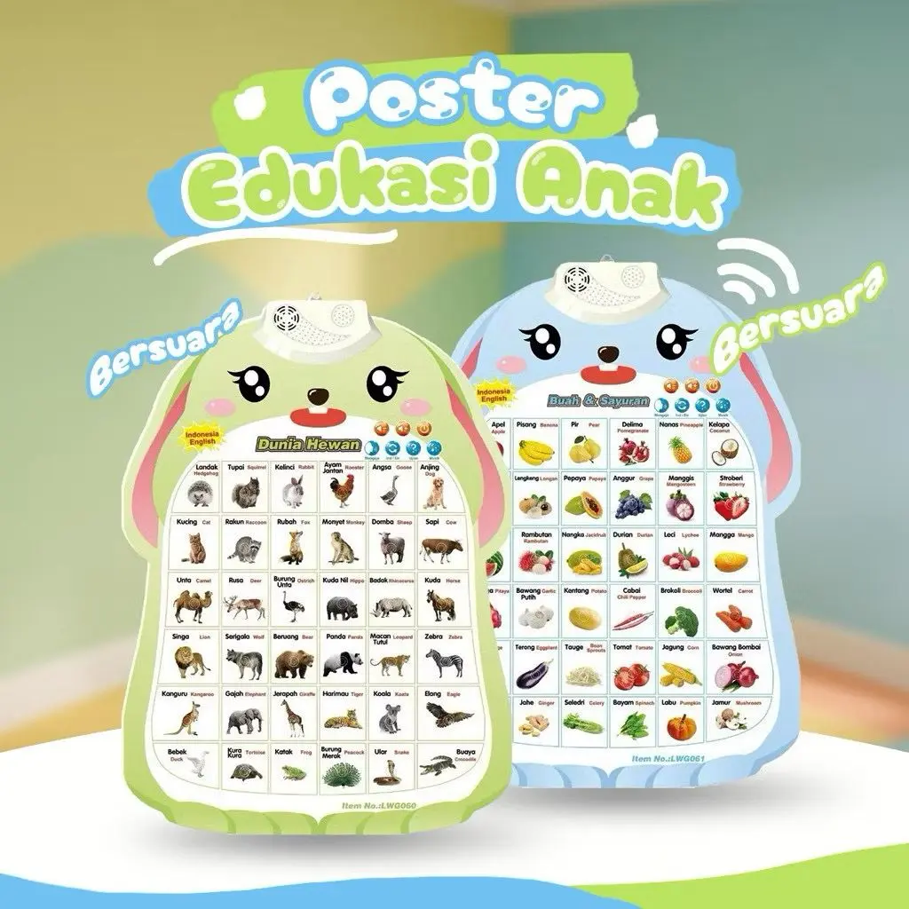 Poster Bunyi Edukasi Anak Belajar Belajar Buah & Sayur / Mainan Edukasi Suara Poster Anak / Poster Edukasi Suara Anak Belajar Bahasa Indonesia / Mainan Belajar Mengeja Poster / Dinding Poster Suara Bahasa Indonesia