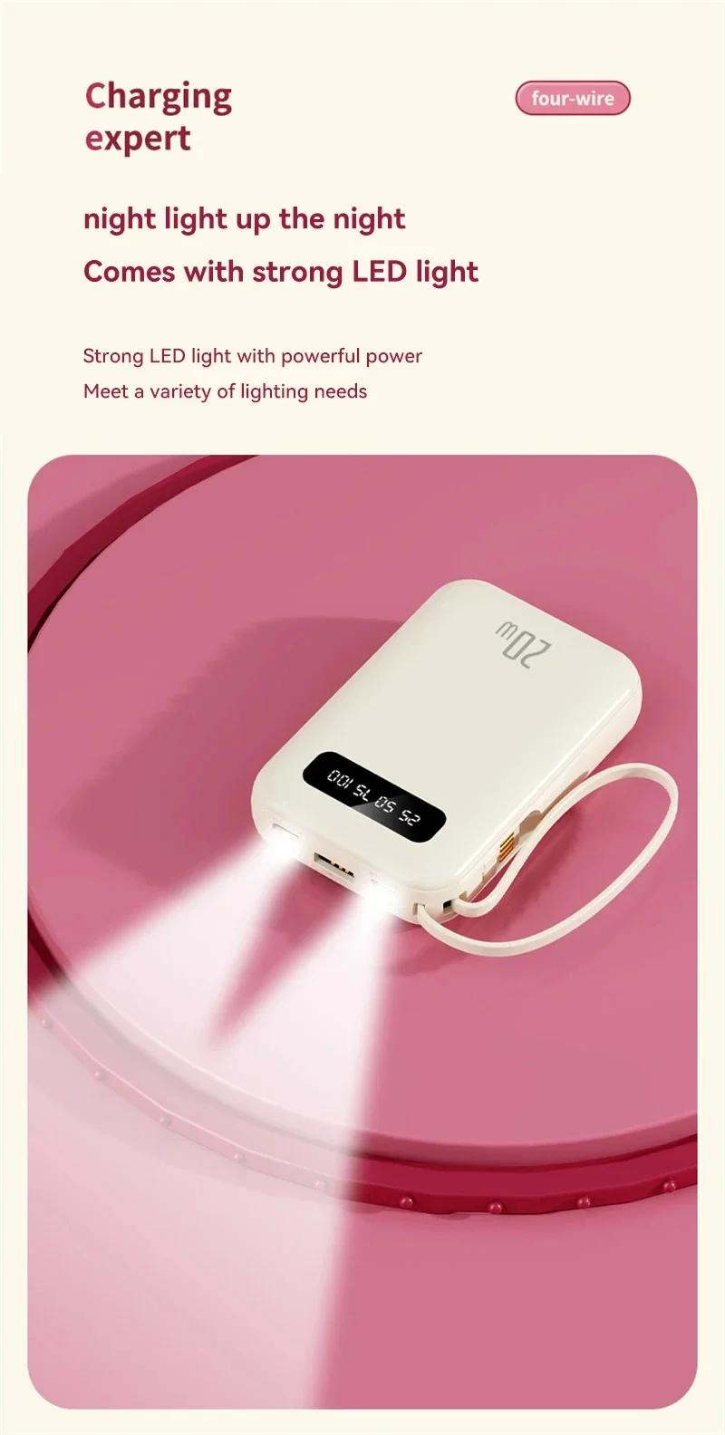 Product Introduction of Mini Power Bank 20000mAh Fast Charge with 4 Cable Mobile Phone External Battery Charger Power Bank 5