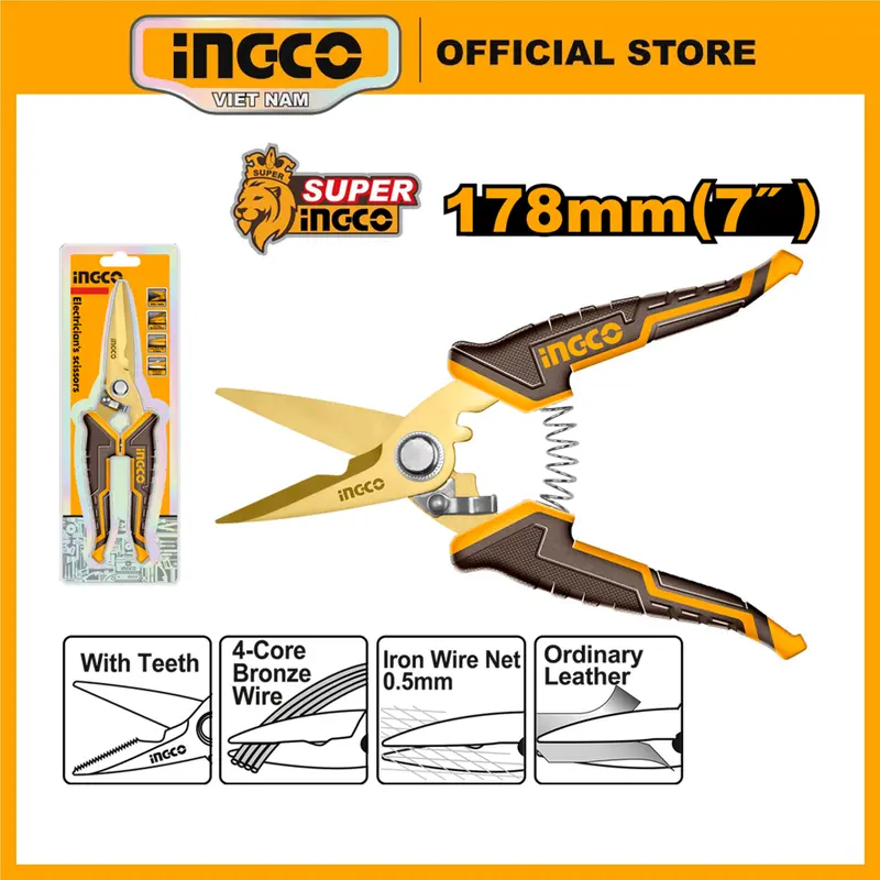 Kéo cắt dây điện đa năng 18cm tay cầm cao su TPR INGCO HES0187 0