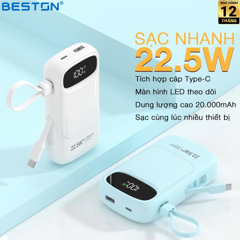 Pin sạc dự phòng Beston PBC007, dung lượng lên đến 20000mAh, hỗ trợ sạc nhanh 22.5W, tích hợp cáp type-C