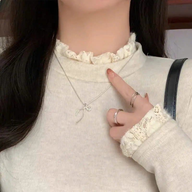 Áo giữ nhiệt tăm lông thỏ phối ren Lenogi Áo cổ cao  co dãn mềm mại ấm áp | BigBuy360 - bigbuy360.vn