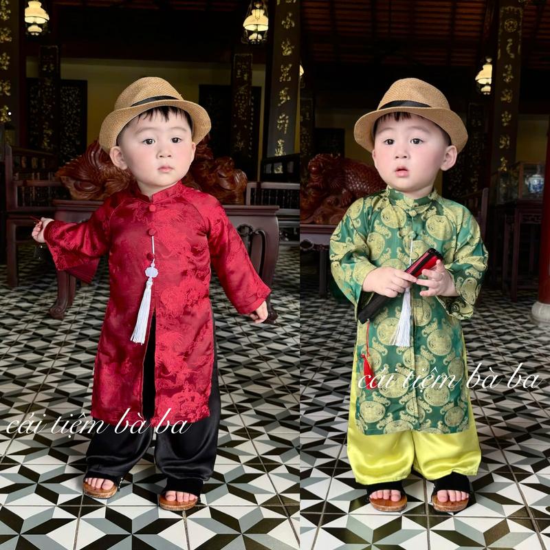  Áo dài bé trai Tết nguyên đán truyền thống cho bé - Áo dài Cậu Ba cho bé chơi Tết lễ hội Trung thu 