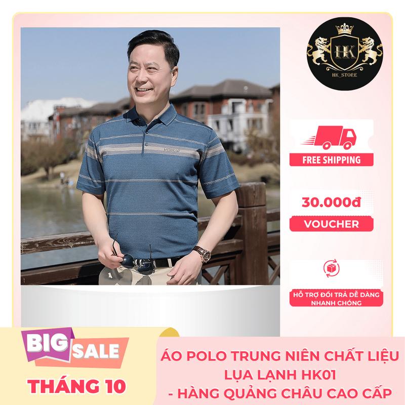 [HK Store] Áo Polo Nam Trung Niên Ngắn Tay Tặng Bố Chất Vải Lụa Lạnh Cao Cấp - HK01 Polo Menswear  lịch lãm
