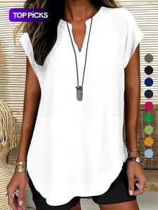 Blusa de cuello con muesca para mujer, top elegante y casual para verano, ropa de damas para uso diario, camisas