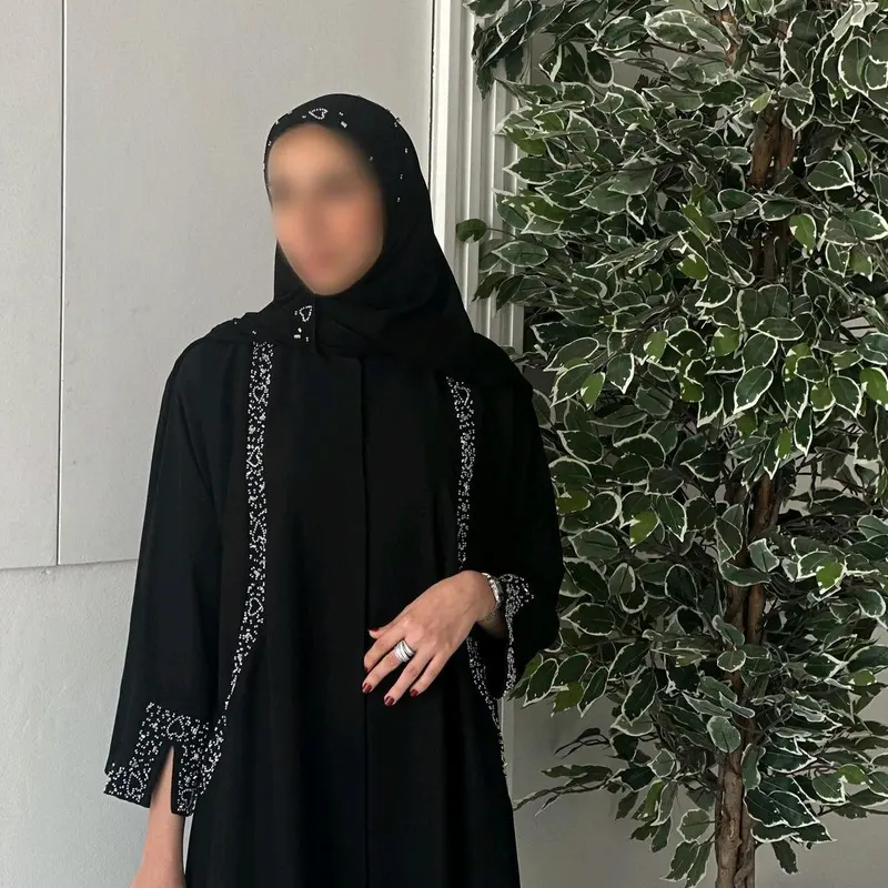 Abaya Syarifah Jasmine Hitam Full Furing by Ghanim Modesty -  Simple Gamis dengan Payet Tanam Mutiara - Muslim 4