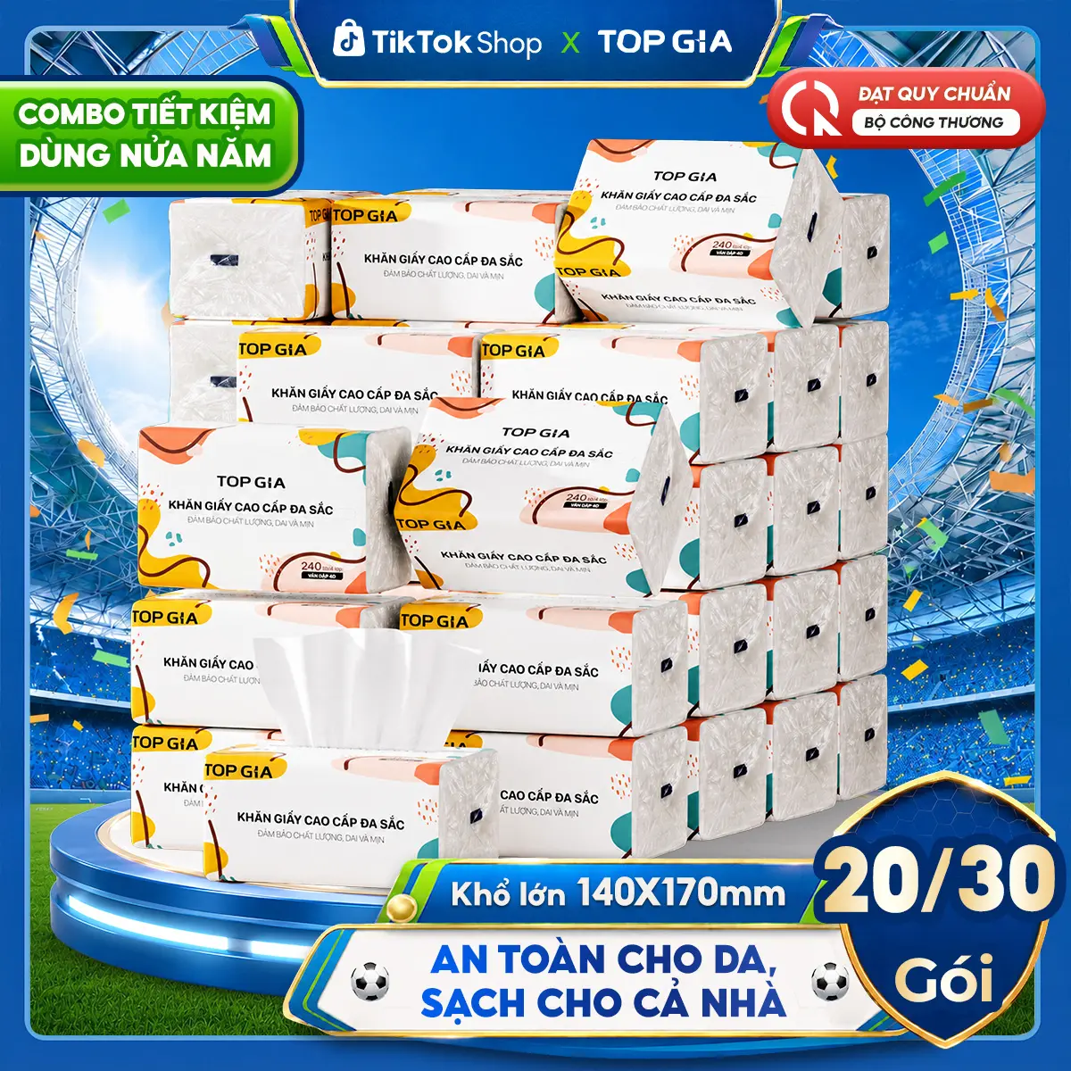 (COMBO TO - GIẢM GIÁ LỚN) Thùng 20/30 Gói Giấy Ăn Đa Sắc TopGia, Giấy Ăn Cao Cấp Dập Vân 4D, 4 Lớp, Dai, Mềm Mịn, Khăn Giấy Vệ Sinh, Khăn Giấy Gia Đình Đa Năng. ĐẠT QUY CHUẨN CỦA BỘ CÔNG THƯƠNG. (VH1)
