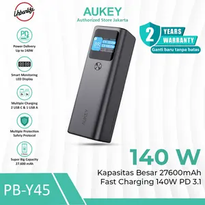 AUKEY POWERBANK Kapasitas Besar 27600mAh 140W USB A & Type C Super PD 3.1 Pengecasan Cepat Fast Charging PB-Y45