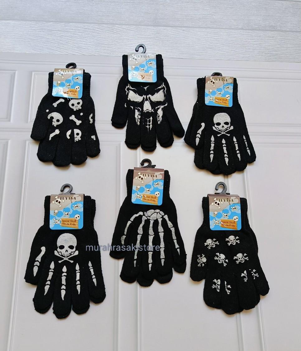 paket 6 pasang sarung tangan anak motif tengkorak 4-9 tahun