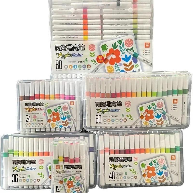  Bút màu acrylic marker 12 24 36 48 60 80 màu ko lem trên giấy bút màu nước vẽ được trên nhựa  thủy tinh bút vẽ đa năng 