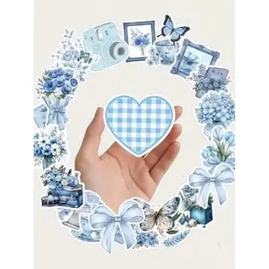 65 pcs Stiker Scrapbook Mix Blue Biru Anti Air Waterproof