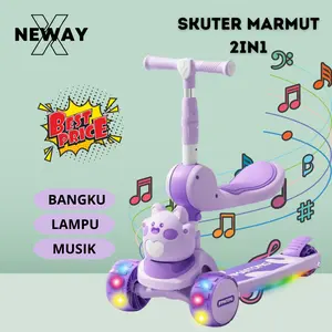 NewayX Skuter Mainan Anak Marmut Love 2 in 1 Scooter Lipat 2in1 Duduk Roda Tiga Lampu Musik Rem Toys