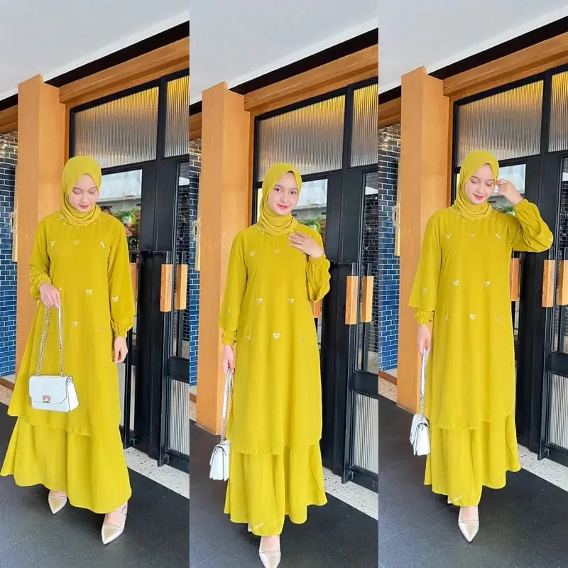 Faiza Dress Gamis Malaysian Look Ceruty Babydoll Variasi Payet Dress Melayu Kurung Polos Premium Modern 4