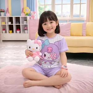 Setelan baju tidur anak kaos harian piyama lengan pendek celana pendek Fashion