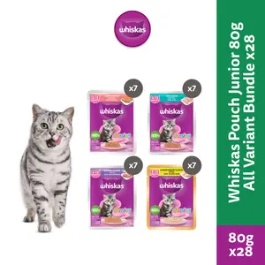 Whiskas Makanan Kucing Basah Pouch Junior rasa All Variant 80 gr - Isi 28