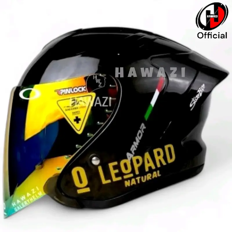 Helm JS Armor Hitam Glossy Paket Ganteng Leopard dengan Visor Iridium Silver Motorcycle 4