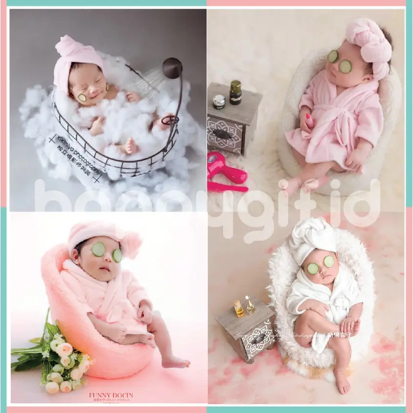 Kostum Handuk Bayi Fotografi Newborn (1 Set Handuk + Jubah Mandi Bayi) untuk Foto