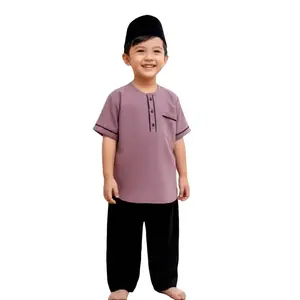 One Set Baju Koko Anak Cowok Kekinian Plus Peci Usia 1-10 tahun / Fhasion Baju Muslim Anak Laki-Laki