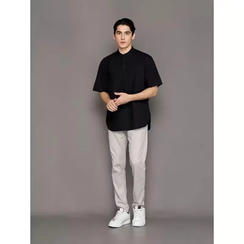 Anasera - Kurta Hanafi Casual Lengan Pendek Pakistan Baju Koko Trendy Pria - Muslim Formal Nyaman Santai Dewasa Keren Katun 2