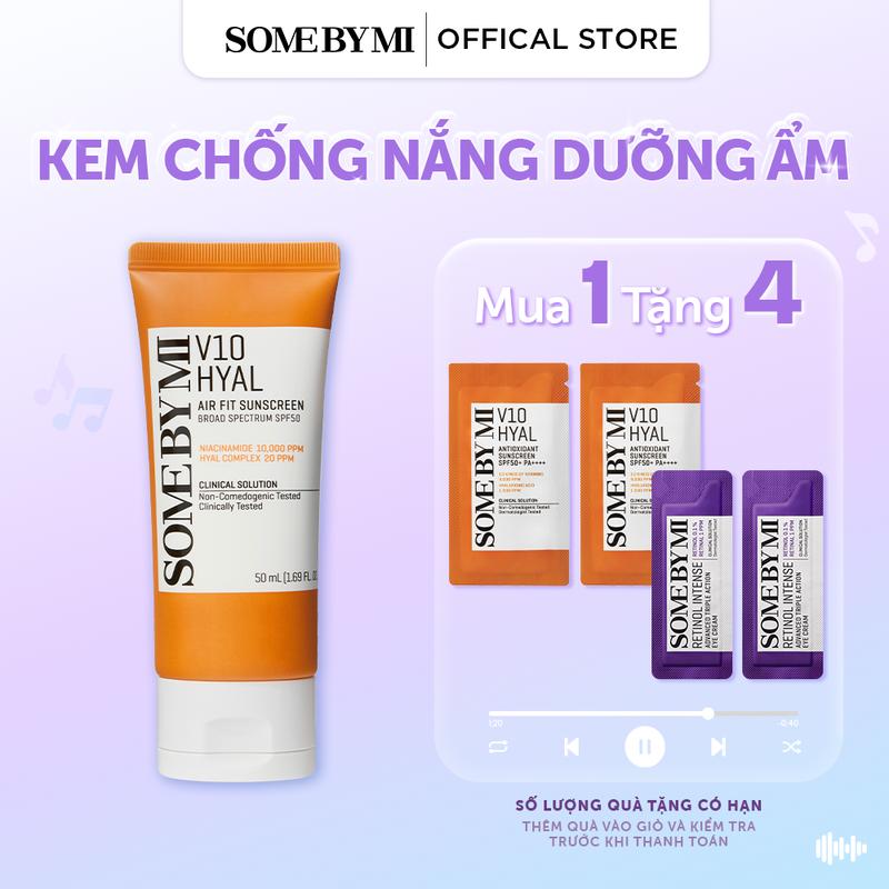 [QT 02 kem chống nắng V10 1.5g + 02 tinh chất 1.5g ]  Some By Mi Kem chống nắng mỏng nhẹ V10 Hyal Air Fit Sunscreen Broad Spectrum SPF50 50ml