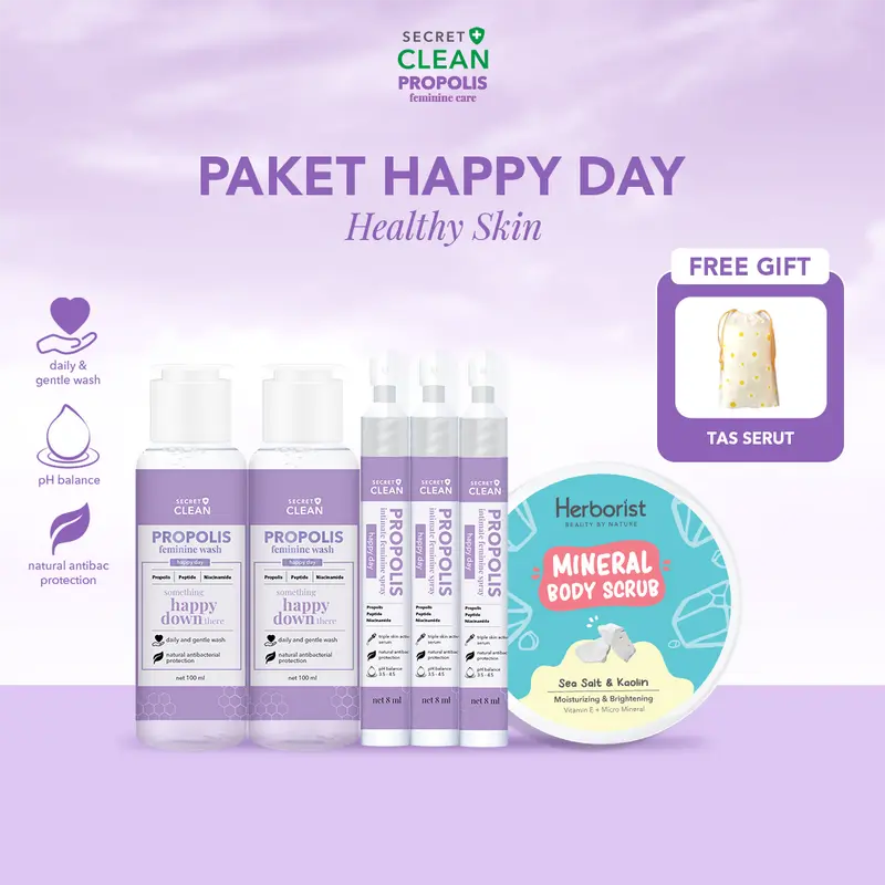 [FYC] Secret Clean Propolis Feminine Care Wash Romantic Love/Happy Day + Herborist Mineral Body Scrub 100gr + Free Gift 1