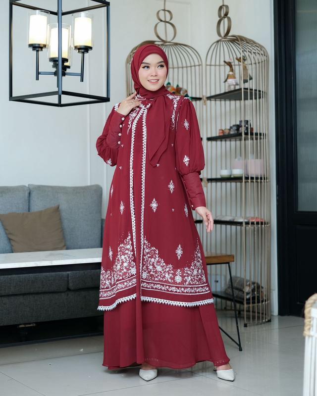 gamis ceurty outer mix bordir set hijab terbaru//dress wanita elegan mewah terlaris//gamis pesta termurah 6