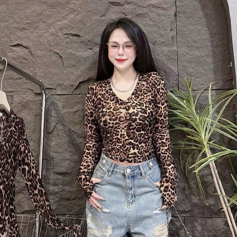 Bigsize 60 - 90kg Áo Thun Nữ Phom Ôm Cổ Tim Tay Dài Chất Thun Lưới Co Giãn