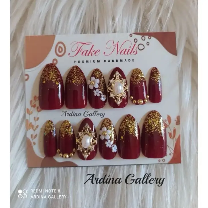 KUKU PALSU NAIL ART / KUKU PALSU MAROON/ FAKE NAIL FREE LEM TAHAN LAMA/KUKU PALSU PENGANTIN Nail Art Polish 7