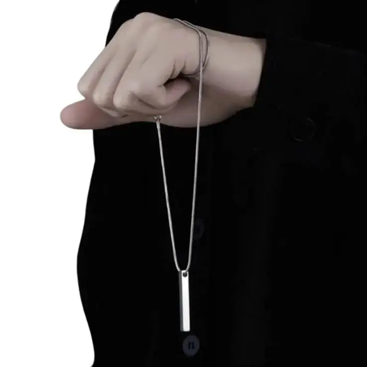 Kalung Titanium Pria Liontin Balok Persegi Elegan Pria Macho Antikarat Selamanya Bayar Ditempat Kulit Perhiasan Anak Stainless
