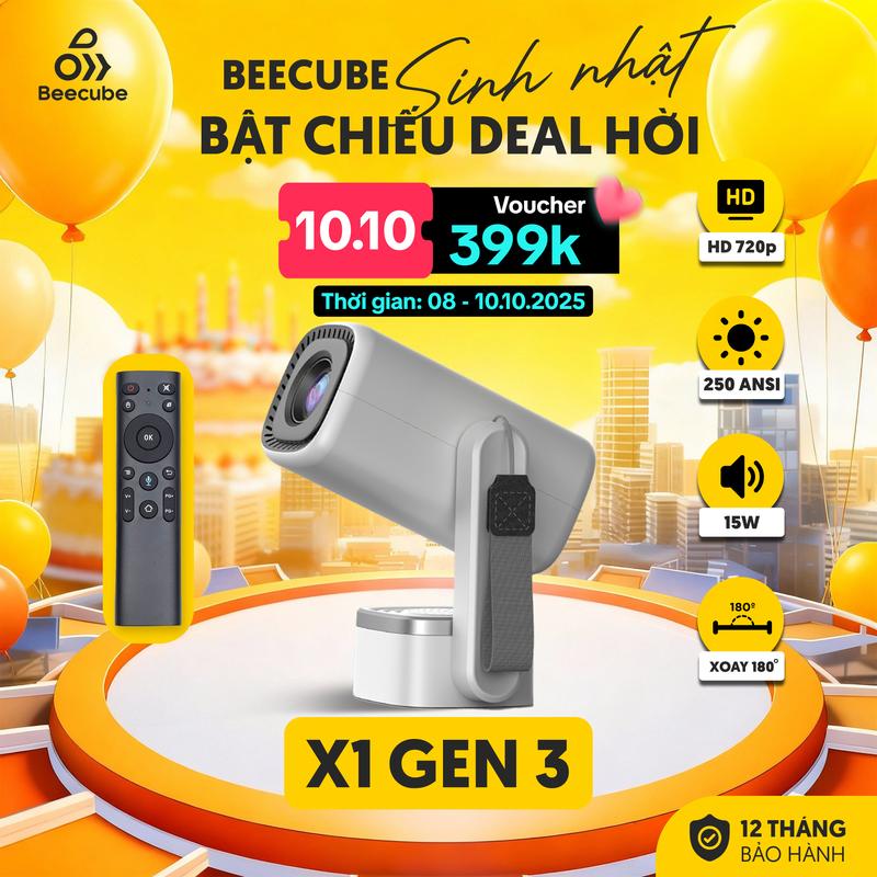 {BEECUBE HCM} Máy Chiếu Mini Cao Cấp Beecube X1 Gen 3  - Bảo Hành 1 Đổi 1 Trong 12 Tháng, Máy Chiếu Tích Hợp Âm Thanh 15W Projector Xem Phim