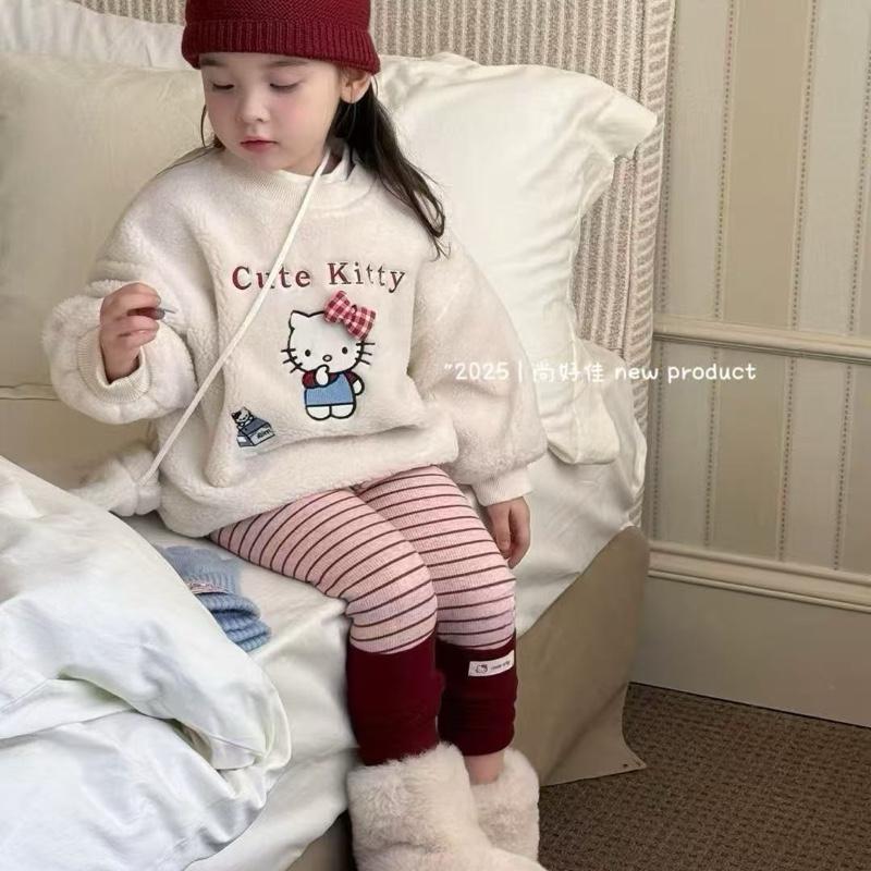 LƯƠNG BÙI KIDS - B067: SET 3 CHI TIẾT ÁO KITTY LÔNG CỪU LÓT LÔNG QUẦN LEN LÓT LÔNG TÚI LÔNG KITTY PHONG CÁCH HÀN QUỐC CHO BÉ GÁI QCCC