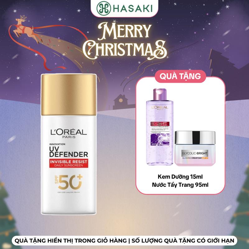   DIỄN RA TỪ 24-31.12  Kem Chống Nắng L'Oreal Paris X20 Thoáng Da Mỏng Nhẹ 50ml UV Defender Serum Invisible Fluid SPF50+ PA++++ | HASAKI BEAUTY 