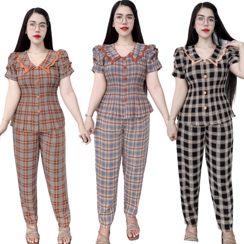 Đồ Bộ Nữ Tay Ngắn Quần Dài, Áo Dập Ly Phom Thiết Kế Sang Trọng Thích Hợp Cho Mọi Lứa Tuổi, Chất Vải Mango Mịn Mát Có Nhiều Hoạ Tiết( Women)