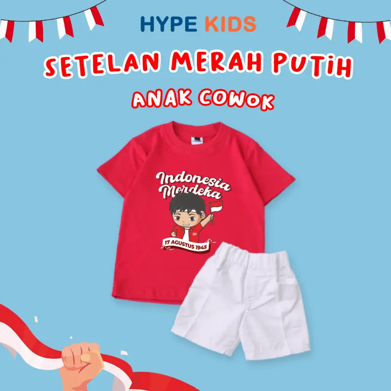 Hypekids Setelan Anak Merah Putih Edisi Kemerdekaan HUT RI 17 Agustus Kaos Dan Celana Anak Usia 1 - 7 Tahun 1
