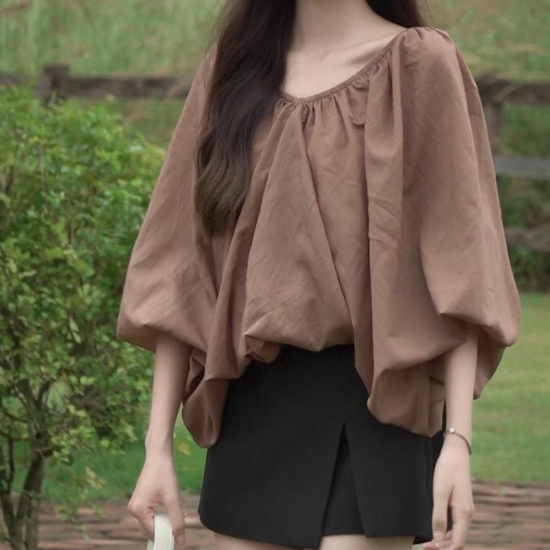 SMOR ROOM Áo blouse phong cách bubble tay phồng vải kate BREE