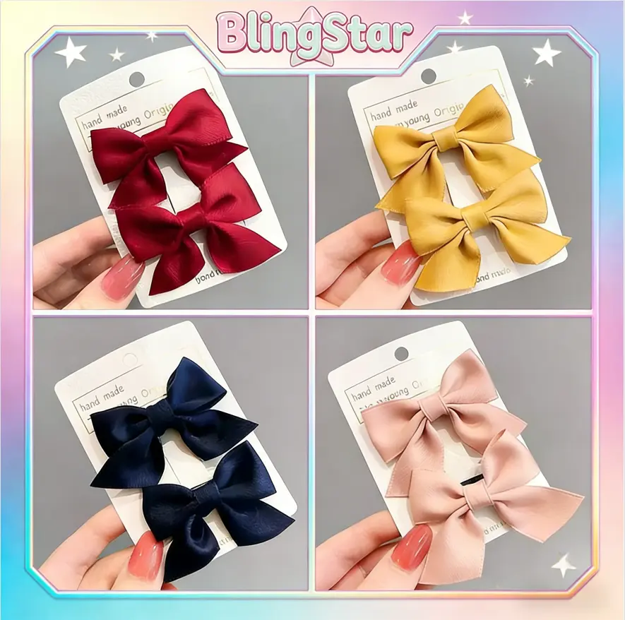 Set Jepit Rambut Anak Perempuan Gaya Korea - 2 Pcs Pita Polos Desain 2 in 1, Hair Clip Pita Stylish Aksesoris Rambut Anak C110