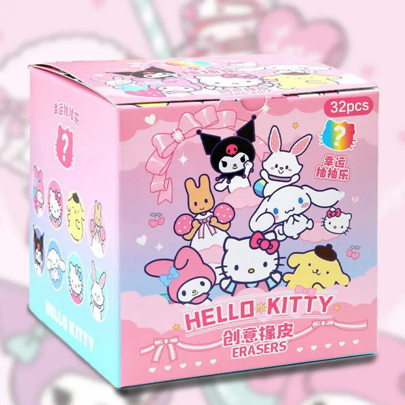 Sanrio Blind Box Eraser Pack Stationery Kuromi Hello Kitty Melody Cinnamon Pom Pom Puri